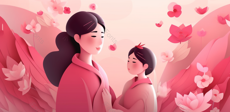 粉色系温馨画面母亲节手绘效果背景图,插画/手绘图,插画/手绘图库,插画/手绘图下载,插画/手绘